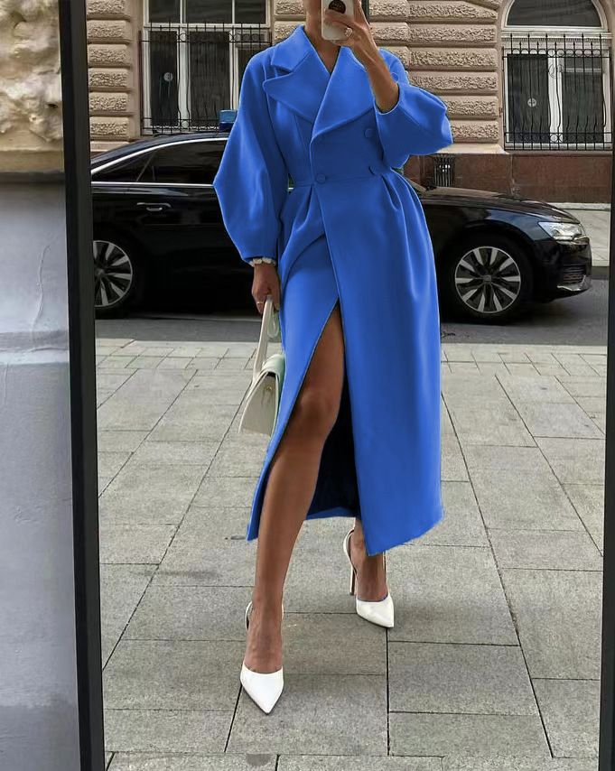 Women's Clothing Autumn And Winter Solid Color Retro Lapel Women's Woolen Coat Long Woolen Coat Women_ecoleips.com