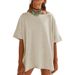 2025 Summer New European And American Cross-Border Fashion Solid Color Loose Round Neck Patchwork Three-Quarter_ecoleips.com