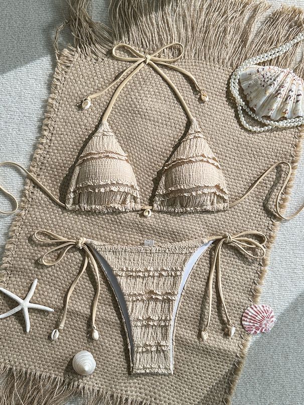 Women's Solid Color Triangle Bikini Set – Halter Neck Swimwear For Beach & Pool | Adjustable Ties & Removable Padding (Sizes S-L, 6 Colors)_ecoleips.com