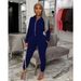 【W8262】Women's Suede Hooded Long Sleeve Sports Two-Piece Set Solid Color Casual Outfit For Ladies_ecoleips.com