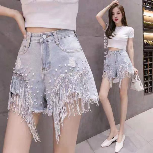 2024 Spring Summer New Style Personality Shorts For Women, Internet Celebrity High Waist, Inlaid With Diamonds, Heavy_ecoleips.com