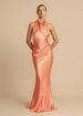 Women's Clothing Backless Slit Sexy Elegant Dress Solid Color Halter Neck Mid Length Skirt Satin New Style_ecoleips.com