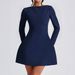 Women Elegant Style Solid Color Long Sleeve Short Mini Dress Casual Daily Party Wear_ecoleips.com
