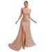 Women's Luxurious Sequined Strapless Evening Gown High Waisted Slit Fishtail Elegant Sophisticated Dress for Banquets Summer Spring/Autumn Regular Size_ecoleips.com
