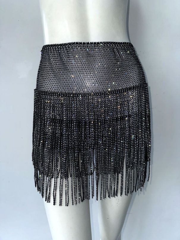 Verve Sexy Rhinestone Fashion Hot Girl Fringe Music Festival Party A-line Fishnet Skirt Women_ecoleips.com