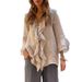 Women's Clothing Solid Color V Neck Flying Sleeves Ruffled Row Multi Button Cardigan Curved Hem Top_ecoleips.com