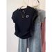 Petite Women Black Short Sleeve T-Shirt Oversized Shoulders Slim Fit Summer Top Hot Selling Style_ecoleips.com
