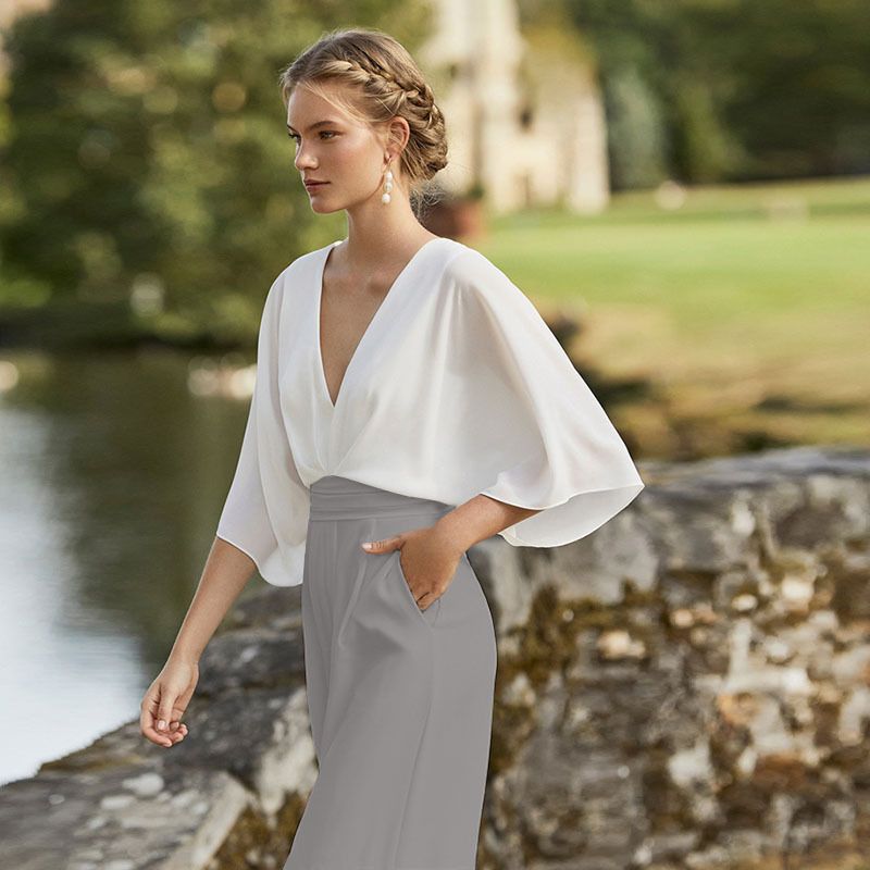 Women's Clothing Bat Sleeve Dress Deep V High Waist Color Matching Jumpsuit_ecoleips.com