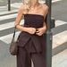 Women's Clothing Top Design Off Shoulder Lace Up Top Trousers Two Piece Suit_ecoleips.com