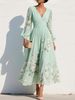 Women's Floral Print Dress V Neck Long Sleeve Pleated Women's Clothing_ecoleips.com