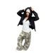 Retro American Letter Print Camouflage Casual Pants Straight Wide Leg Versatile Jeans for Men And Women Instagram Style_ecoleips.com