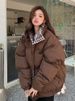 K Chessboard Patterned Cotton Jacket For Women, Retro Thick Loose Bread Jacket, Niche Design Cotton Jacket_ecoleips.com