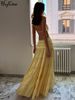 Hugcitar One Shoulder Slips Backless Sexy Ruffles Elegant Pleated Maxi Prom Dress Summer Women Clothes Birthday Party Festival_ecoleips.com