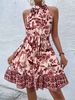 Women's Clothing Halter Neck Waist Sleeveless Printed Dress Women's Clothing_ecoleips.com
