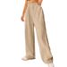 Women's Linen Cotton Wide Leg Pants With Pockets, High Waist Elastic Band, Loose Fit Casual Streetwear (Black, Khaki, S-Xxl)_ecoleips.com
