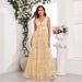 Women's Clothing High Quality New Sleeveless Double V Neck Mesh Printed Full Back Zipper Large A Line Evening Dress Party Long Dress_ecoleips.com