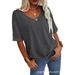 Women's T-shirt V-neck Half-sleeve Loose Shirt Casual Solid Color Basic Top_ecoleips.com