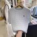 Women's round Neck Short Sleeve Knit Top Embroidered Striped Design Soft Summer Top Unique And Exquisite Fashion for Ladies_ecoleips.com