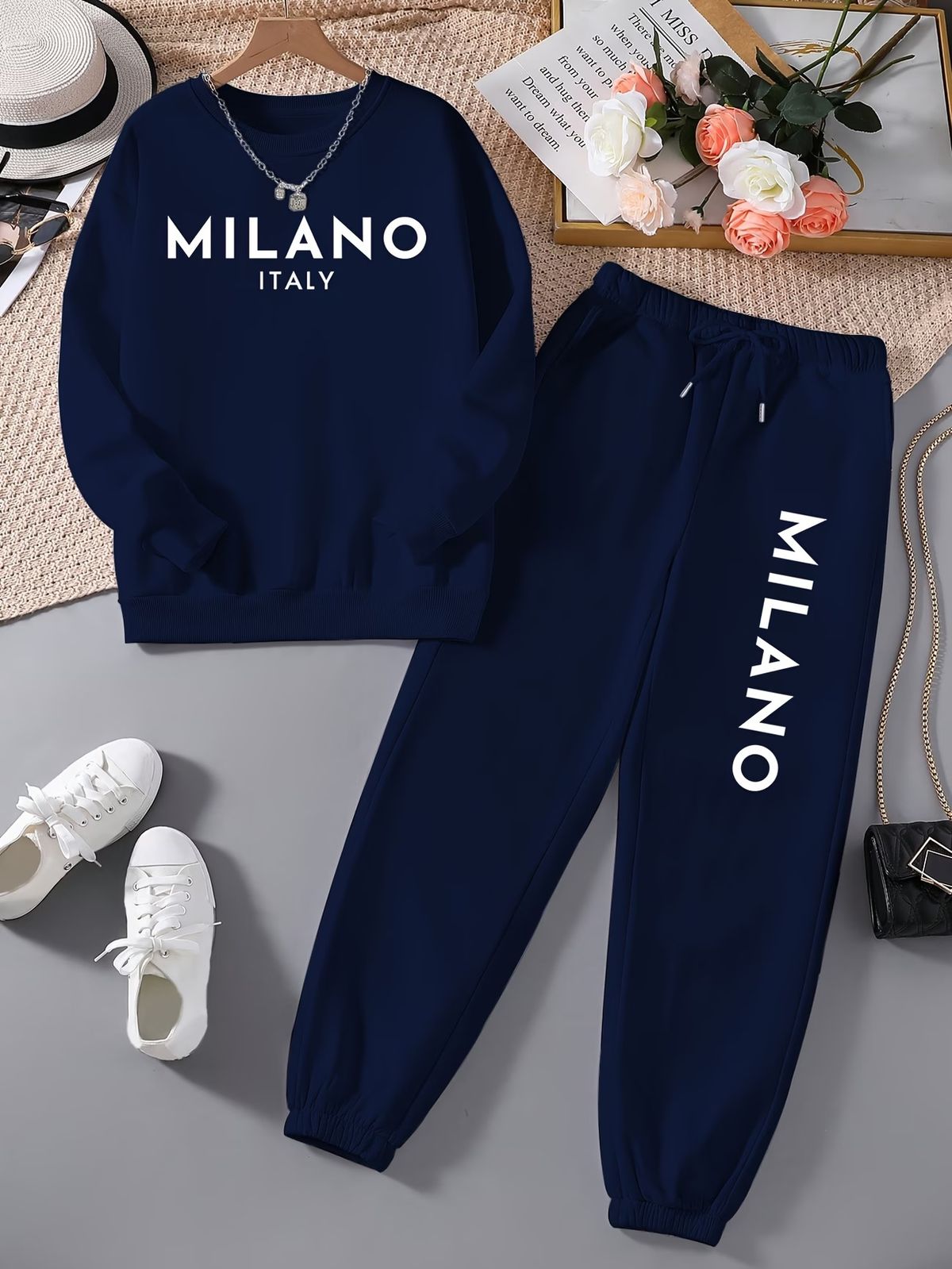 Women's Clothing New Fashion Casual Milan Print Sportswear Set Thickened Autumn Winter Women's Clothing 0019_ecoleips.com