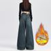 Dark Blue Wide-leg Jeans Women, Fleece-lined, New Winter 2025 Model, High-waisted, Suitable For Pear-shaped Body, Loose_ecoleips.com