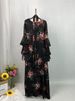 Ramadan Muslim Floral Print Chiffon Dress Boho Dress Three Layers Full Sleeves Bohemian Maxi Dresses For Women Chic Robe Longue_ecoleips.com