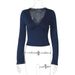 Women's 2025 Autumn New Fashion Sexy Deep V Crop Top Slim Fit Versatile Knitted Sweater Wholesale_ecoleips.com