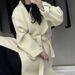 Women’s Double-Faced Wool Coat – Oversized Korean-Style Trench Coat With Belted Waist (Velvet Latte/Charcoal Black/Light Grey/Cream, S/M)_ecoleips.com