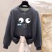 Korean Style Women's round Neck Sweatshirt 2023 New Loose Fit Fleece Lined Thickened Lazy Style Top for Ladies_ecoleips.com