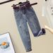 "Korean-Style Denim Suit Set – Embroidered Long-Sleeve Sweatshirt & High-Waist Carrot Pants"_ecoleips.com