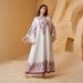 Elegant V-Neck Embroidered Abaya Dress With Fringe Detail – Flowy Muslim Long Dress For Women (Pink, S-XXL)_ecoleips.com