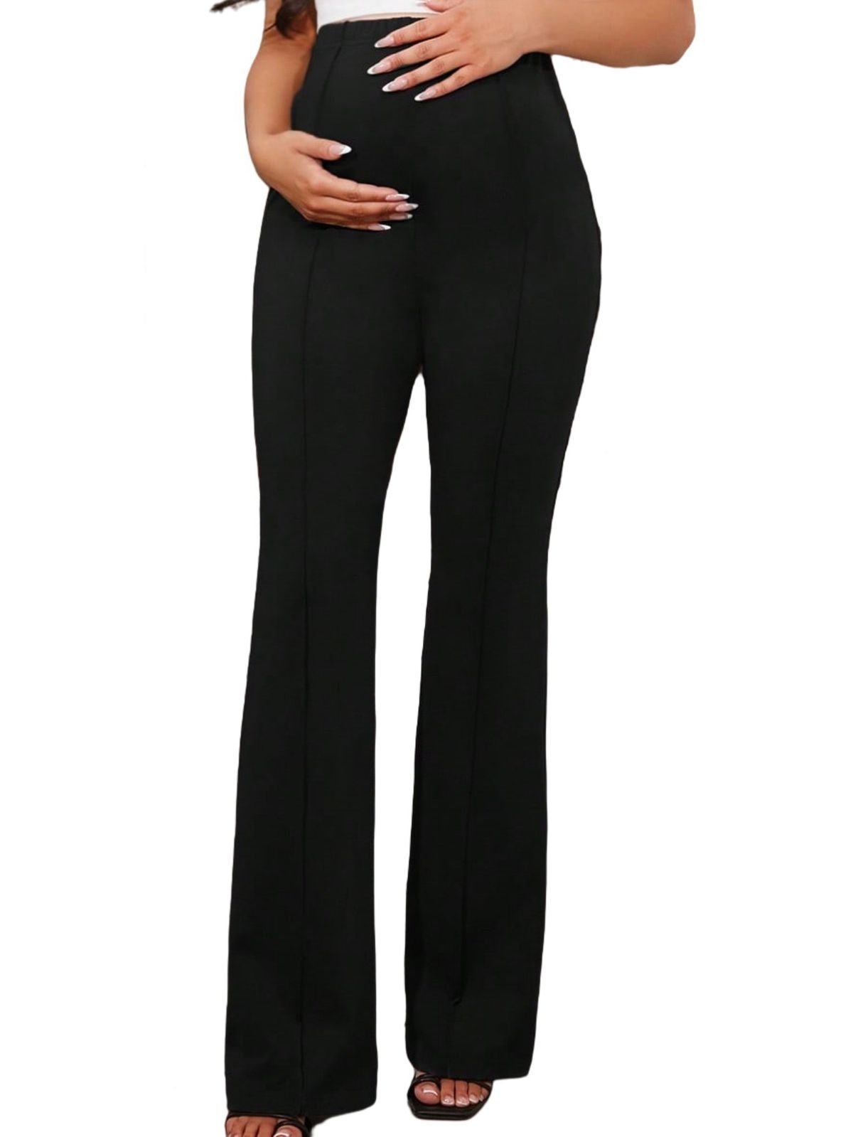 Women's Clothing Slim High Waist Flared Pants Fashionable Commuting Slim Elastic Belly Support Maternity Trousers_ecoleips.com