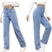 Voya Women's New High Waisted Design Washed Women's Jeans Fashionable And Versatile, Slimming Straight Leg Fashionable Pants Cotton_ecoleips.com