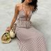 Summer New Style Deep V Neck Striped Maxi Dress Backless Sleeveless Halter Neck Resort Dress for Women_ecoleips.com