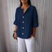K New Loose Fit Women's V-Neck Button-Up T-Shirt_ecoleips.com