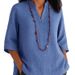 Women's Clothing V Neck Three Quarter Sleeve Cotton And Linen Loose Casual Shirt_ecoleips.com