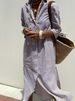 Women's Quarter Sleeve Striped Cardigan Lapel Shirt Dress 8061_ecoleips.com