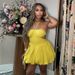 Women's Sweetheart Neckline Backless High Waist A-Line Mini Dress In Yellow_ecoleips.com