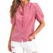 Women's Short Sleeve Button-Down Shirt, Casual Plaid Shirt With Ruffled Collar, Loose Fit Cotton Blend Top For Summer_ecoleips.com