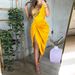 Women's Clothing Solid Color Sexy Sequins Slit Pleated One Shoulder Evening Dress_ecoleips.com