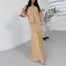 Women's Summer V Neck Knitted Top with Pleated Patchwork Skirt Fashion Set Short Sleeved Cross Border Style Spring/Autumn_ecoleips.com