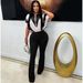 Women's Clothing Women's Stylish Zip-Up Jumpsuit With Color Blocking - Batwing Sleeves & Flared Pants - Lightweight Polyester Casual & Office Wear_ecoleips.com