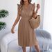 2026 Spring/Summer European And American Casual Lace V-neck Ruffled Waist Pleated Dress Cross-Border Women's_ecoleips.com