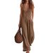 Women's Bohemian Wide-Leg Jumpsuit – V-Neck Sleeveless Romper With High Elasticity & Wrinkle-Free Polyester – Flowy & Comfortable For Summer_ecoleips.com