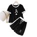 Women's Clothing Women's Fashionable Spade Letter A Print Two Piece Set Style Loose Comfortable Short Sleeved Outfit_ecoleips.com