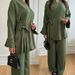 Women's Clothing Elegant Casual Two-Piece Set High Waist Wide Leg Pants With Belted Top Stretchy Comfortable Office Daily Wear (Multiple Colors Sizes)_ecoleips.com