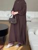 Women's Solid Color Long Suit Casual Fashionable round Neck Puff Sleeve Loose Fit Clothing with Gold Buckle Pocket_ecoleips.com