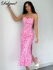 Dulzura Sleeveless Halter Backless Lace Up Floral Print Midi Dress Women’S Sexy Elegant Outfit Party Club Vacation Spring Summer_ecoleips.com