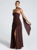 Mozision Strapless Off-shoulder Sexy Maxi Dress For Women Gown Patchwork Scarf Collar Thigh High Split Club Party Long Dress_ecoleips.com