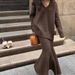 Effortless Knit Sweater & Midi Skirt Set – Oversized V-Neck Pullover + Flowy A-Line Skirt (Wool-Like Acrylic Blend) In Mustard_ecoleips.com