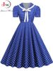 Plaid Printed Vintage Dresses Women Summer Elegant Peter Pan Collar Dot Short Sleeve Party Evening Midi Dress_ecoleips.com